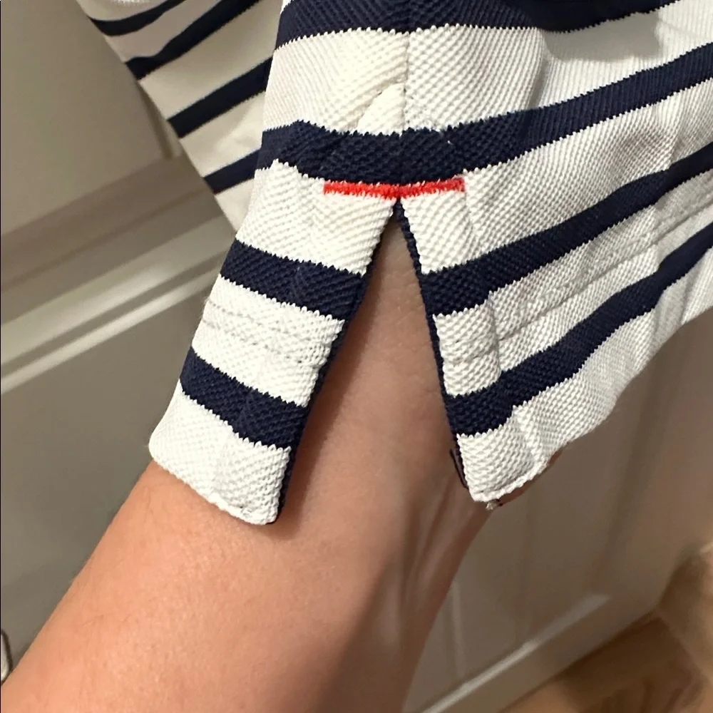 Saint James Navy and White Striped Top with Orange Neckline - Picture 5 of 9